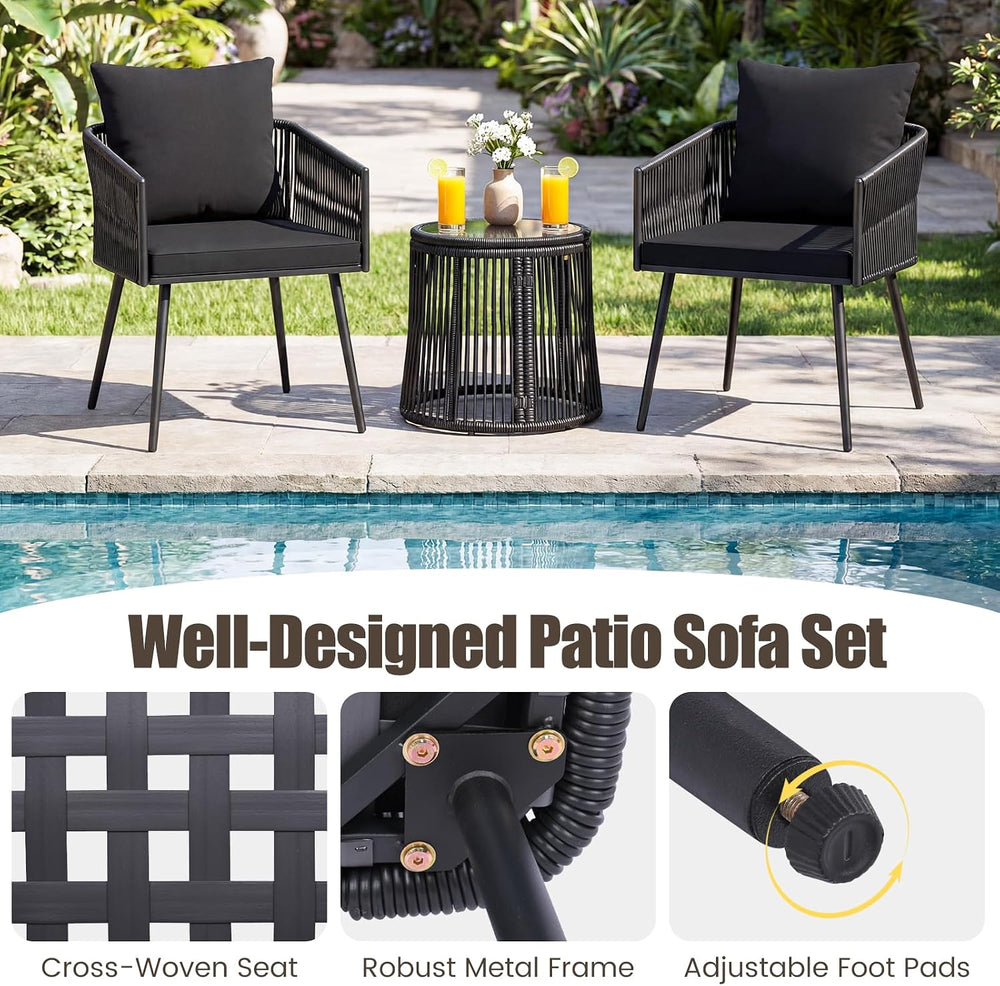 KOTEK 3 Piece Outdoor Wicker Bistro Set