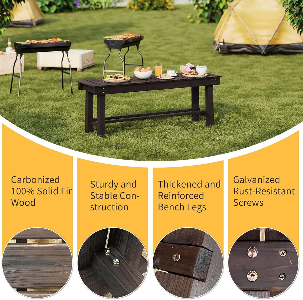 Wood Outdoor Garden Bench Backless Bench 3-Person Seat Entryway Bench 47"L
