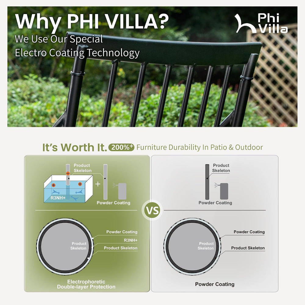 PHI VILLA 7 Piece Patio Dining Set, Rectangular Metal Table