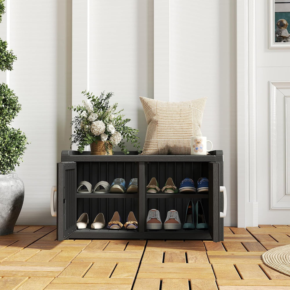 KAMABOKO Shoe Storage Cabinet, 2 Doors & Waterproof UV-Resistant, Black