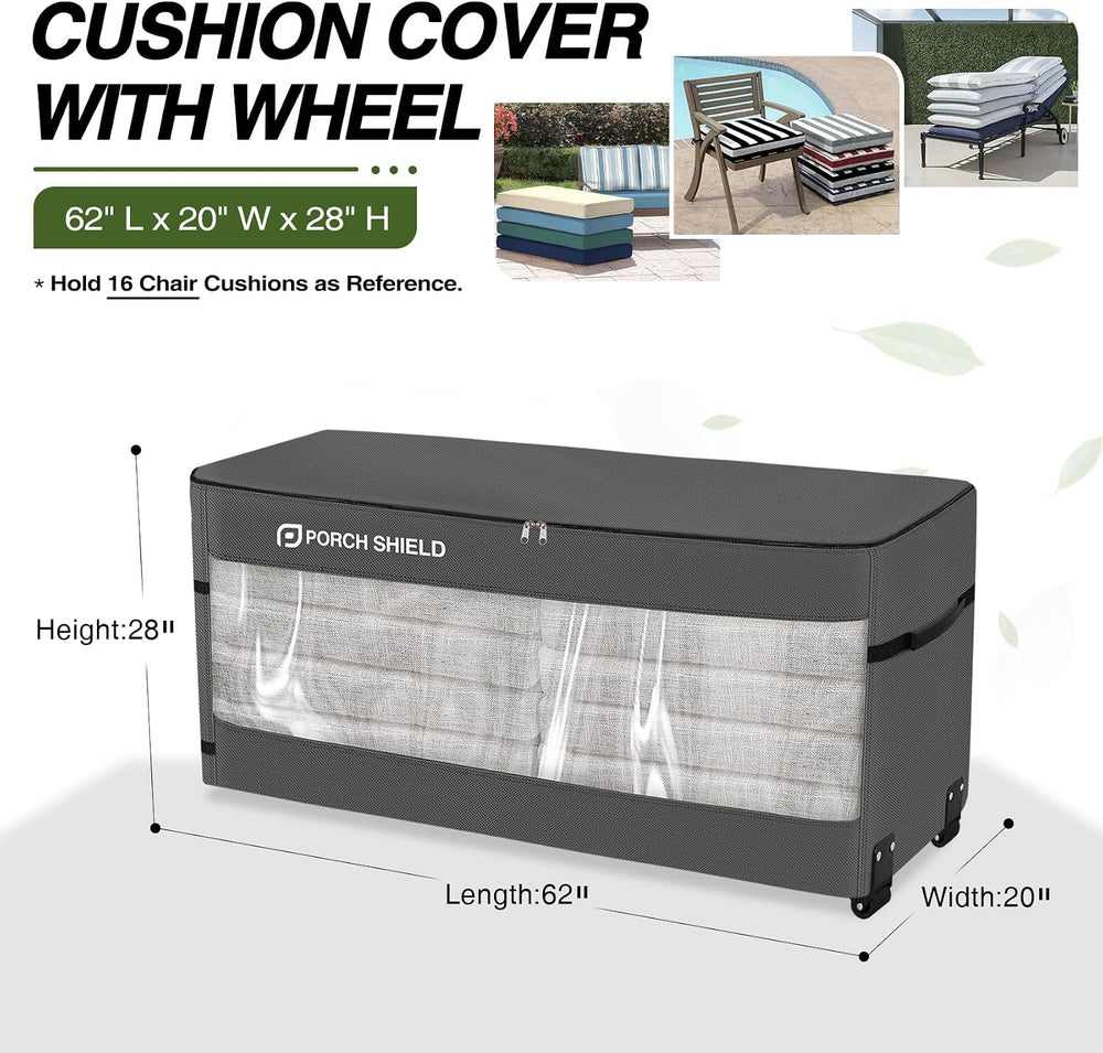 Porch Shield Rolling Cushion Storage Bag with Wheel 62"L x 20"W x 2...