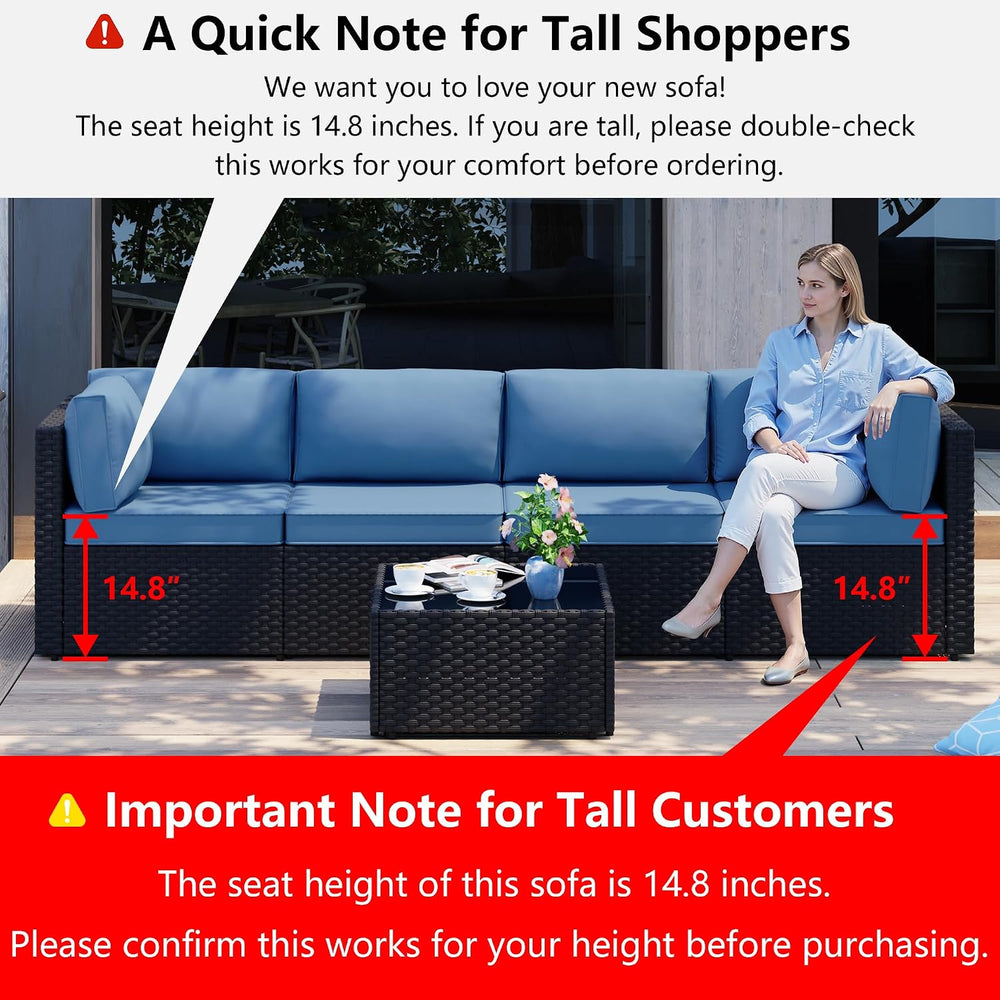 Shintenchi 5 Pieces Outdoor Patio Sectional Sofa Couch, PE Wicker Furniture S...