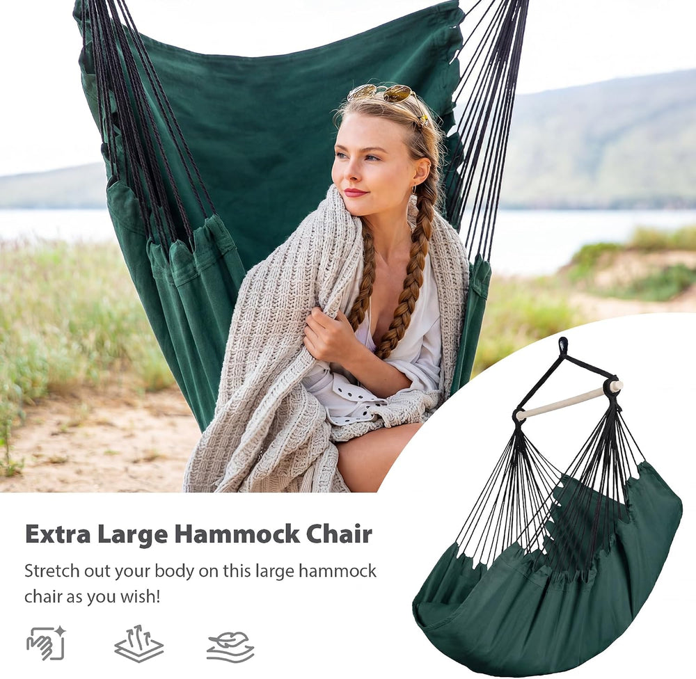 SUNCREAT Hammock Chair Hanging Rope Swing Seat-Max 450lbs Capacity, Green