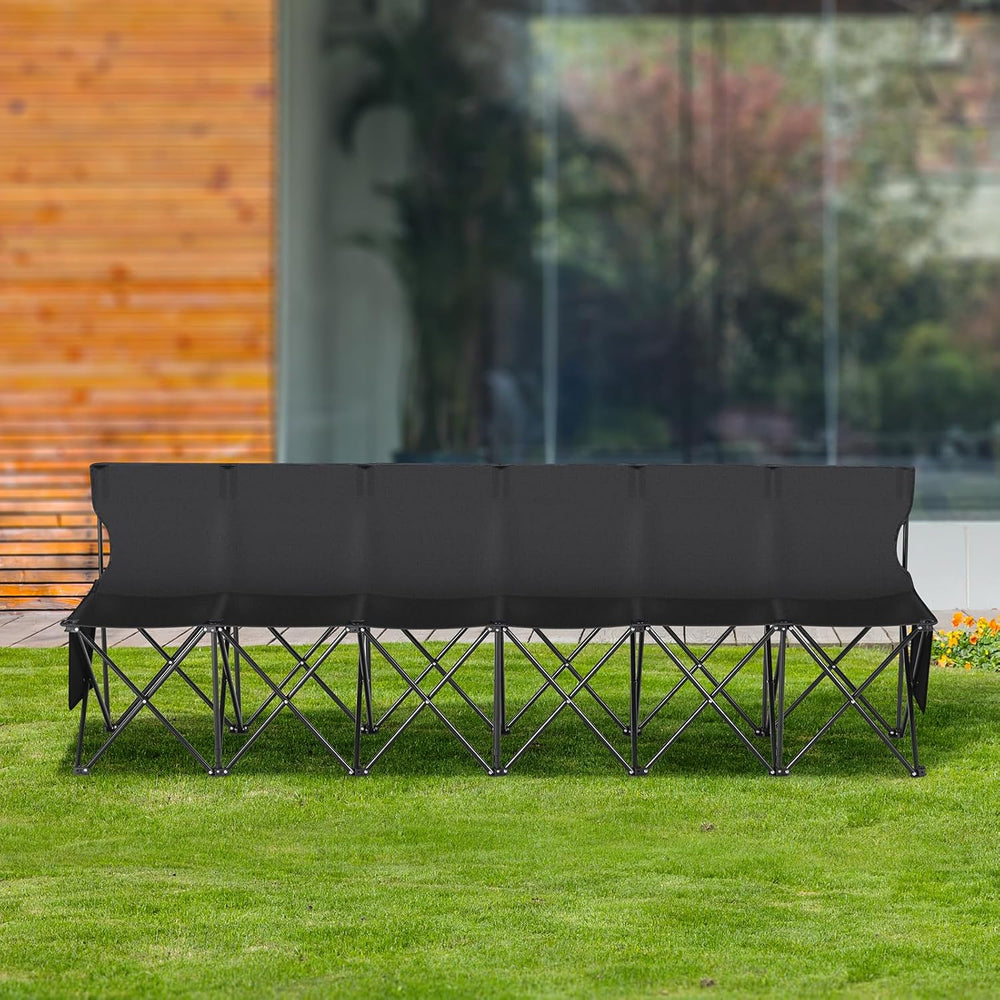 VEVOR Portable Folding Bench 6 Seats Sideline Camping with Backrest Black