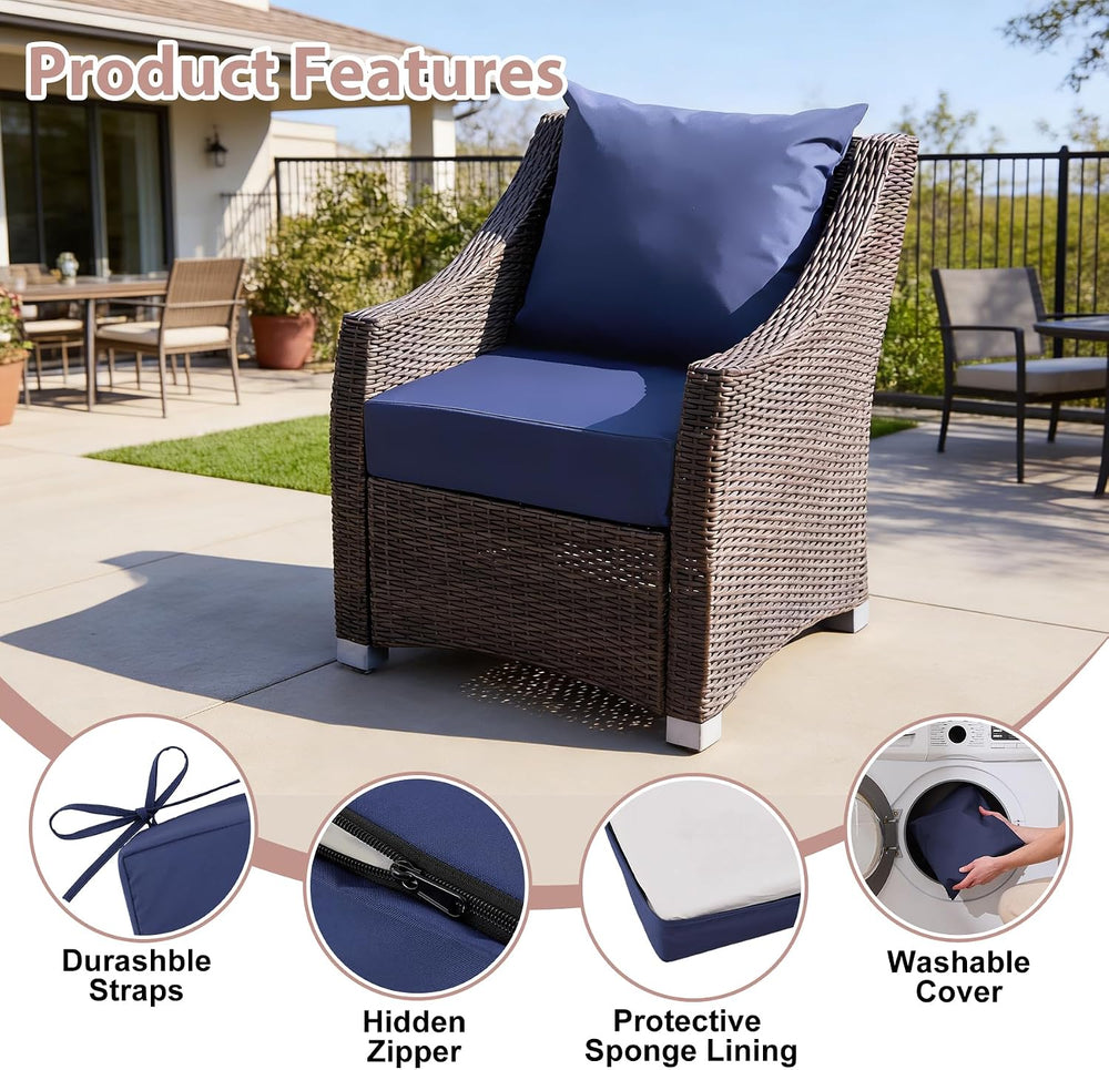 Outdoor Deep Seat Cushion Set, 24x24 Inch, Navy Blue, Set of 4