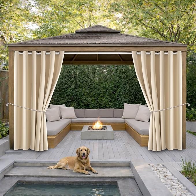 Waterproof Outdoor Curtain W84 x L84 - Grommet Top Sunlight Blocking Window T...