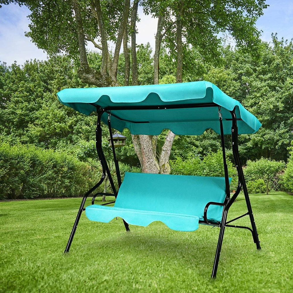 3-Seater Canopy Swing Chair, Waterproof Outdoor Swing Cushioned Seat with Adj...