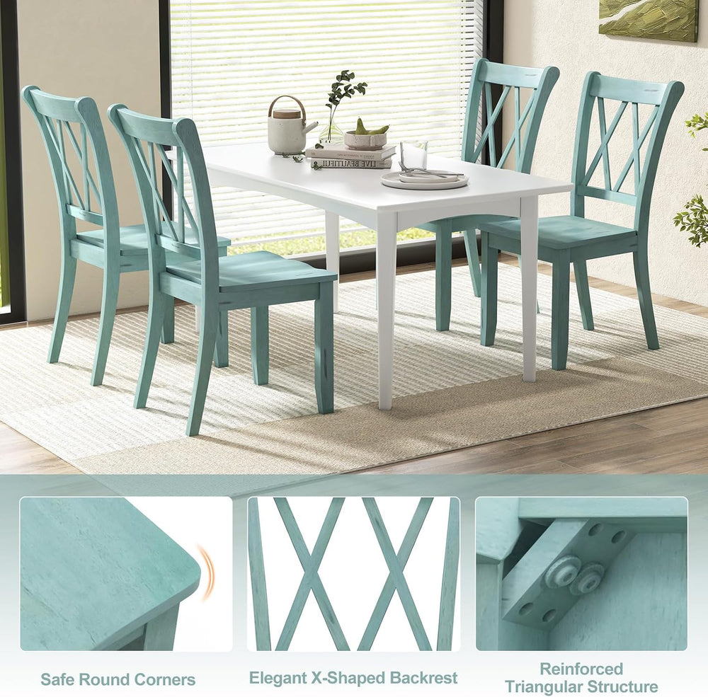 SIMOE Solid Rubberwood Dining Chairs, Set of 4, Green Farmhouse X-Back