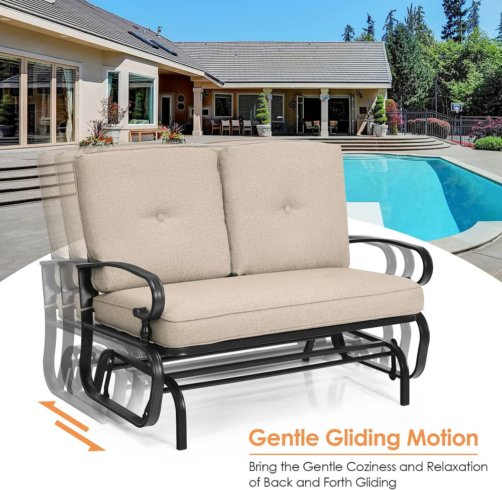 HAPPYGRILL Outdoor Swing Glider Bench Patio Loveseat with Comfortable Cushion...