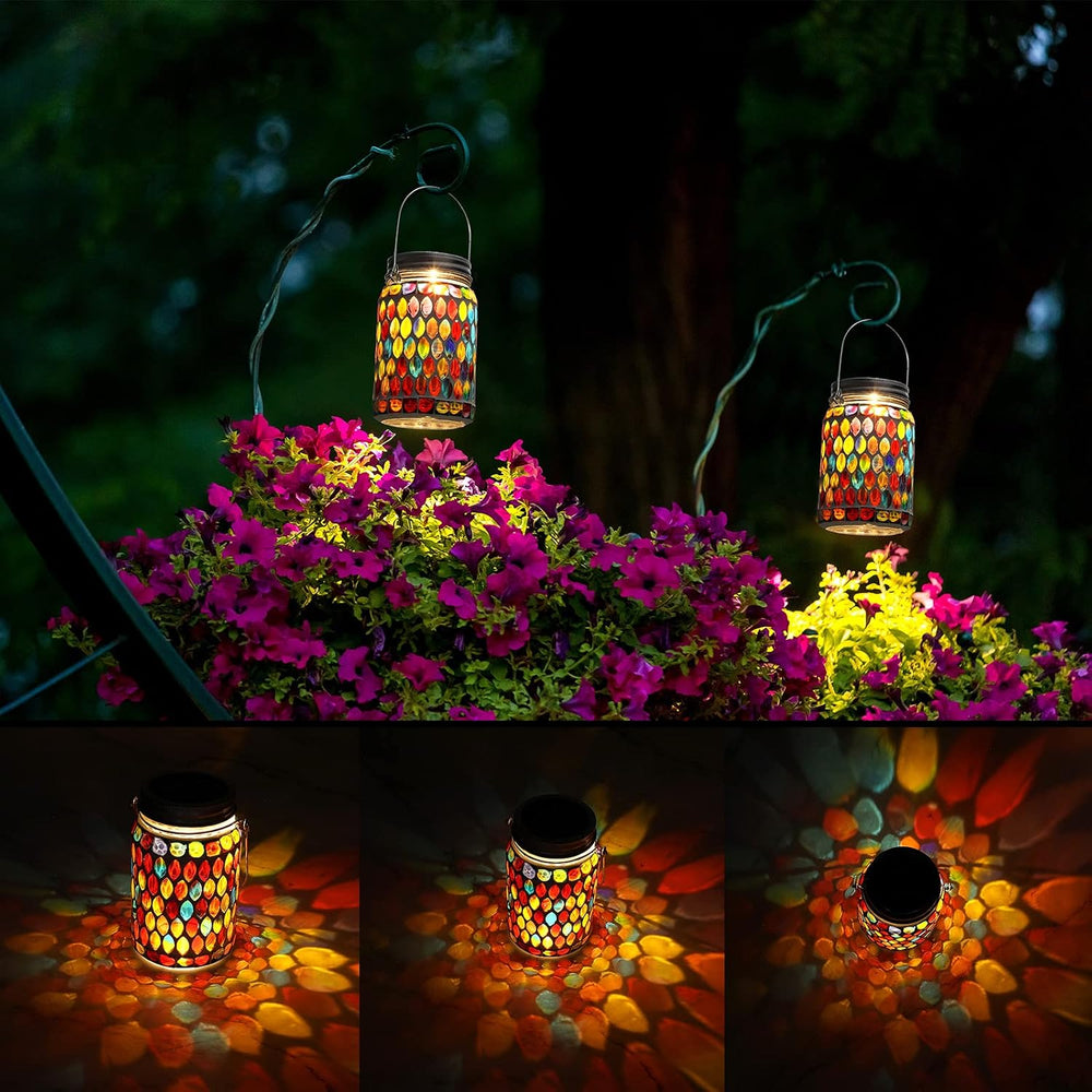 3 Pieces Solar Powered Mosaic Lights, Outdoor Hanging Solar Lantern Lamp Wate...