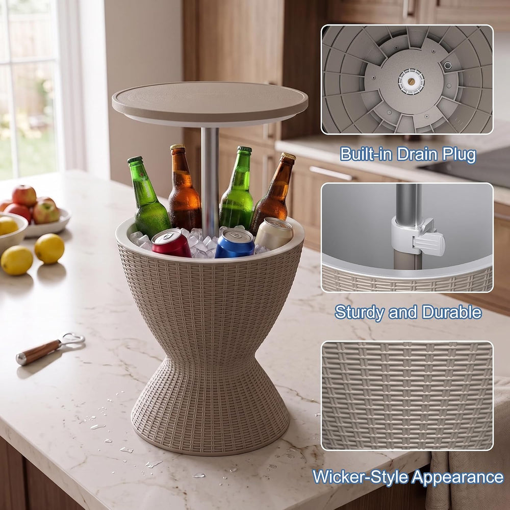 EasyUp Outdoor Cooler Bar Table – 8 Gallon Outdoor Patio Cooler Table with Dr...