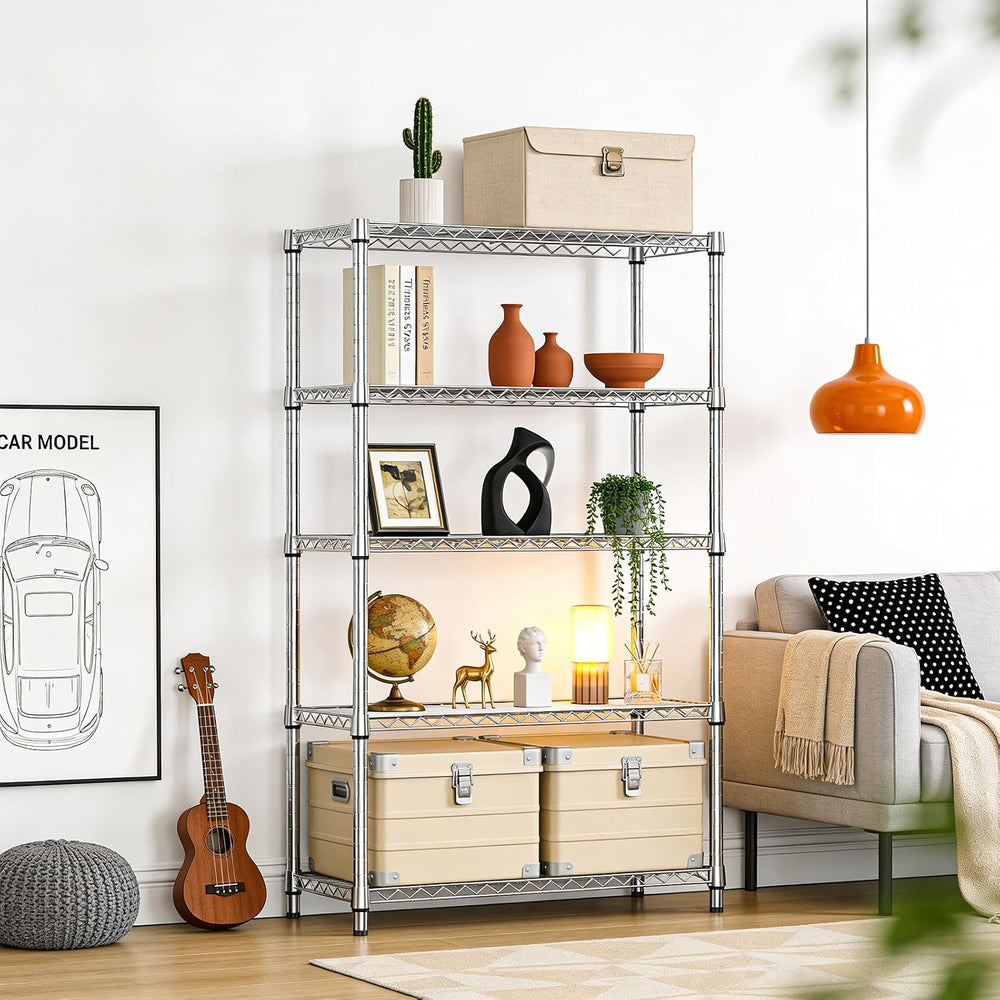 IZEUK 5-Tier Metal Storage Shelving Unit, Heavy Duty Chrome Wire Rack, Adjust...