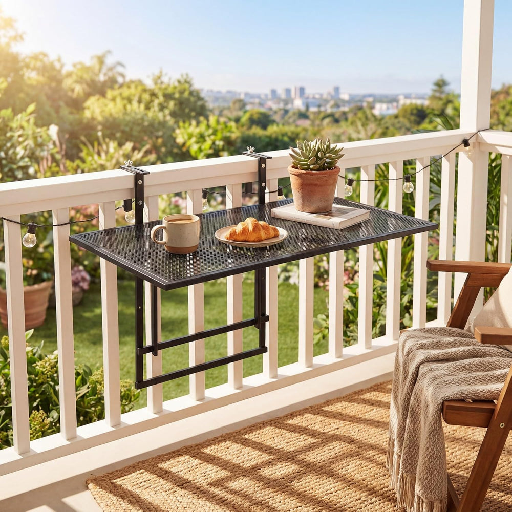 Tangkula 31.5" Folding Balcony Railing Table for 1.7"-3.7" Thick