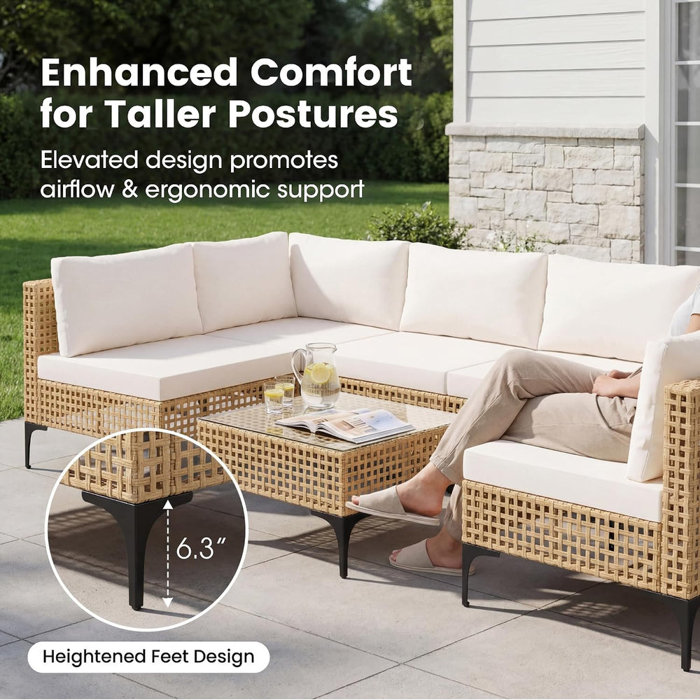 Devoko Patio Furniture Set,7 Pieces Outdoor Wicker Sectional Couch