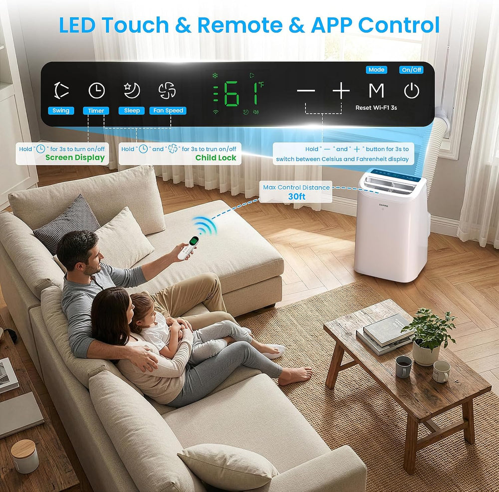 ZAFRO Portable Air Conditioner, 12000 BTU(8000 BTU SACC), 72H Drainage-free