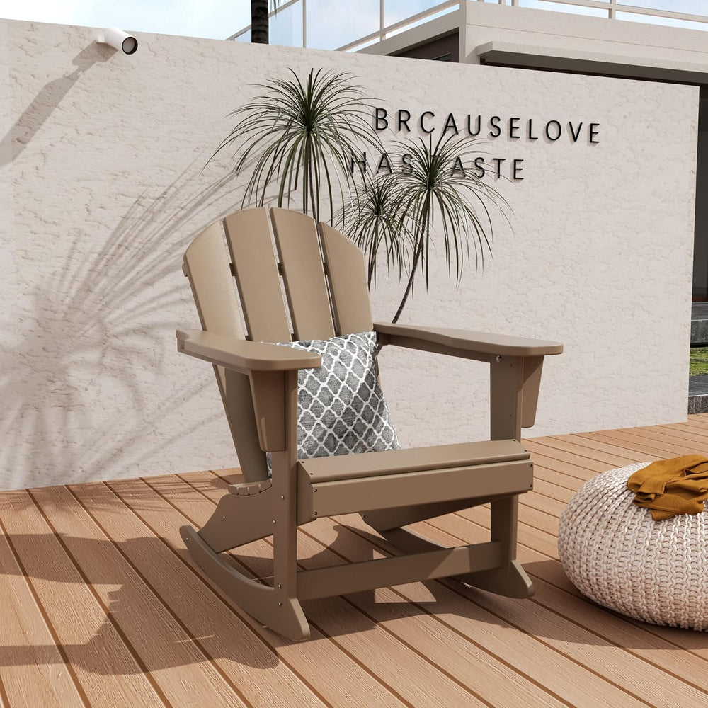 HDPE Laguna Outdoor Rocking Poly Adirondack Chair, Weathered Wood