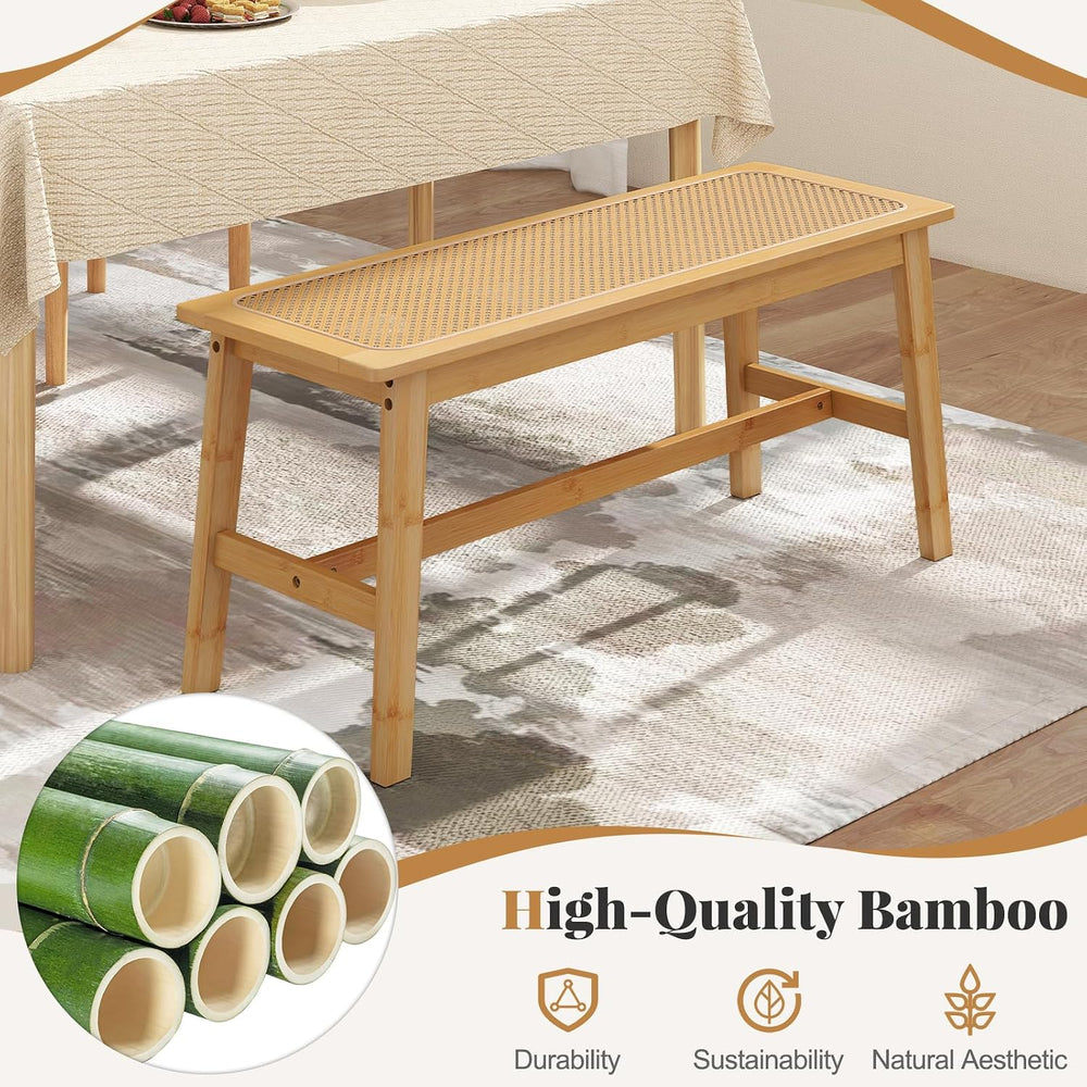 GIANTEX 39.5" Bamboo Dining Bench with Handwoven Rattan Seat, 600lbs Cap...