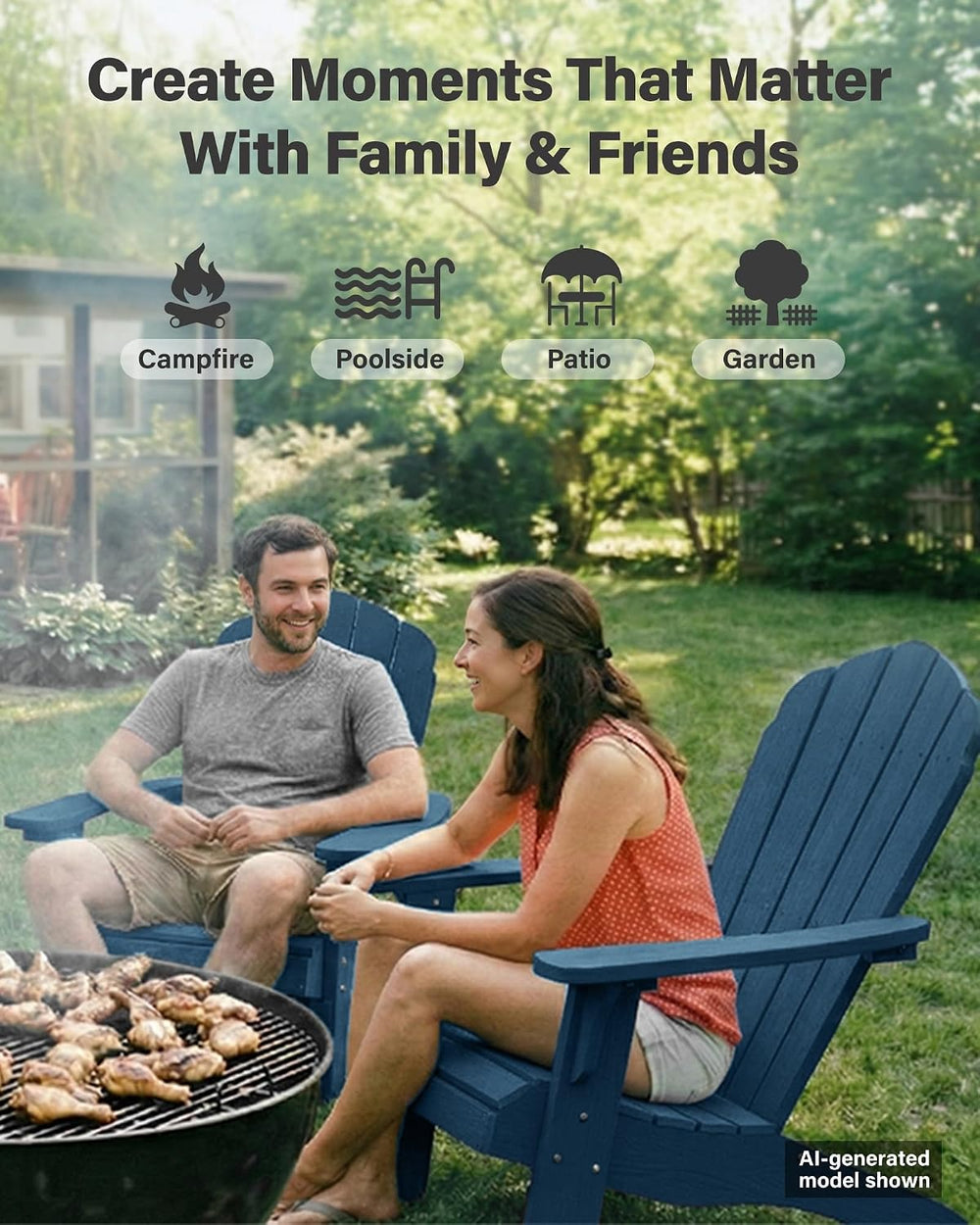 YEFU Oversized Adirondack Chair with Cup-Holder- Navy Blue