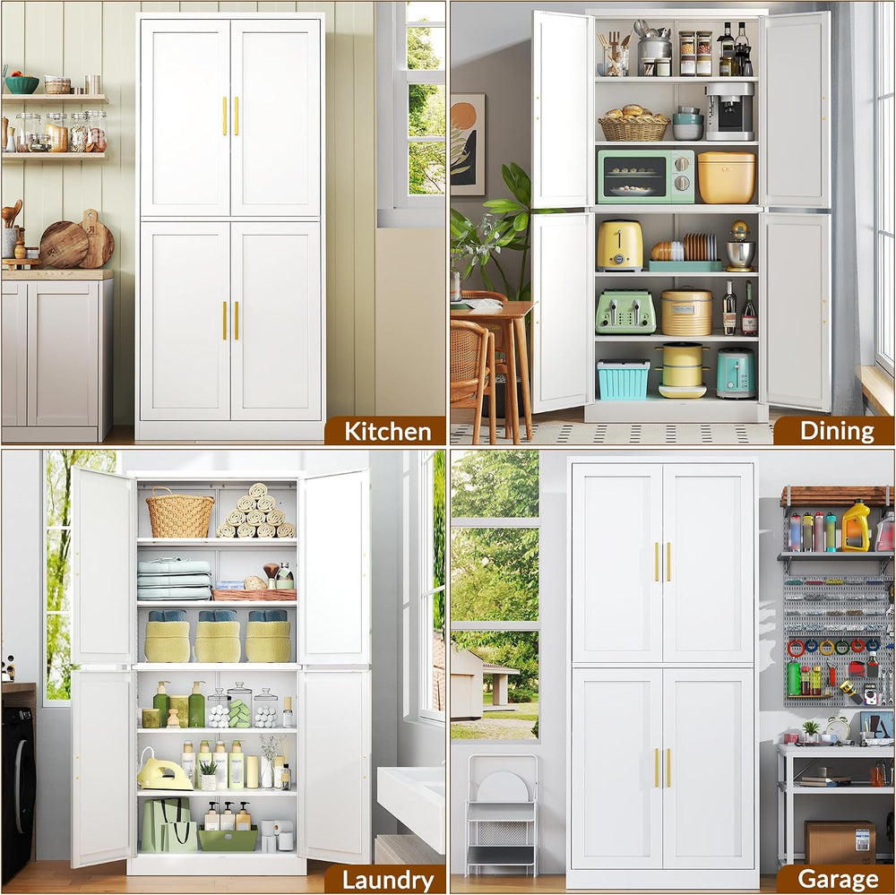 CJF White Kitchen Pantry Cabinet,71 Inch Tall Metal Storage Cabinet with 4 Ad...