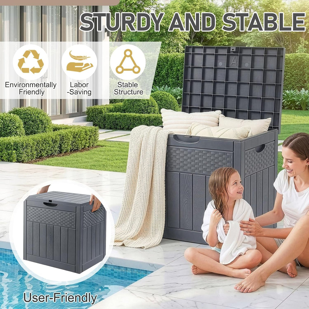 VINGLI 33 Gallon Weatherproof Lockable Outdoor Storage Box (Grey)