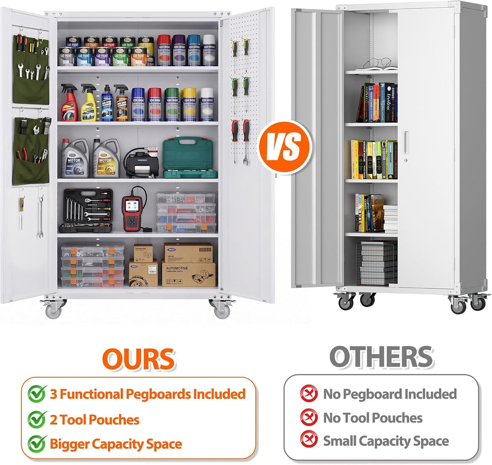 Extra Large Garage Storage Cabinet on Wheels, Metal Storage Cabinet with 4 Sh...