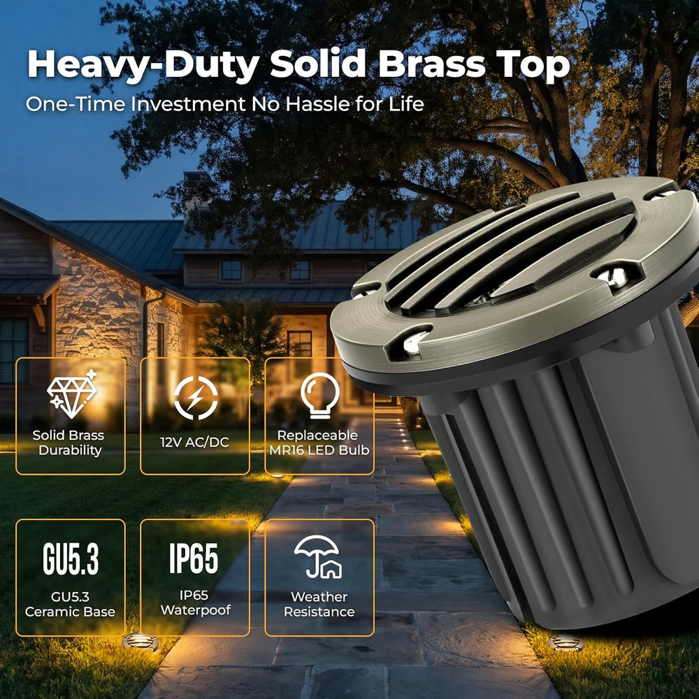 Brass Low Voltage Landscape Well Lights (5" Cover, 5.5" Tall), 12V ...