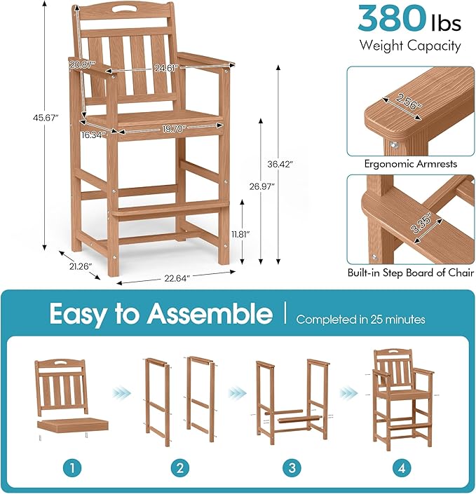Ciokea Heavy Duty Bar Height Chair, 380lbs Outdoor Adirondack Tall Bar Chair ...