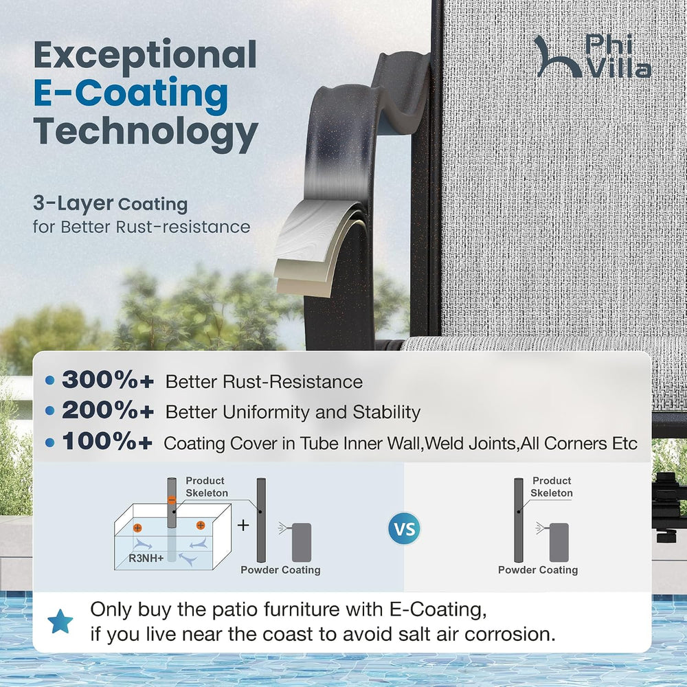 PHI VILLA Outdoor Dining Set for 6, Swivel Mesh Chairs & Metal Table, Grey