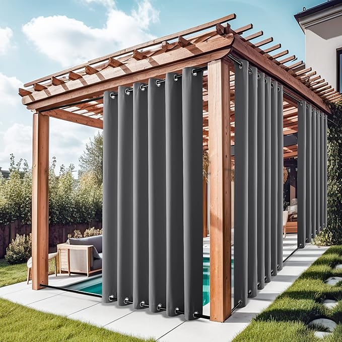 NICETOWN Gazebo Curtains for Patio Waterproof Extra Wide 2 Panels, Blackout W...