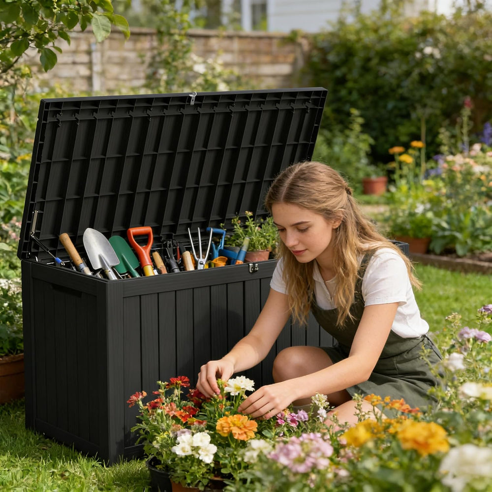 180 Gallon Outdoor Storage Box, Large Resin Deck Box for Patio Cushions, Gard...