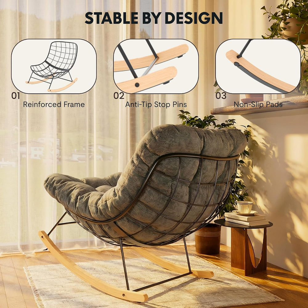 FLEXISPOT Oversized Outdoor Rocking Chair with Thick Cushion, Grey