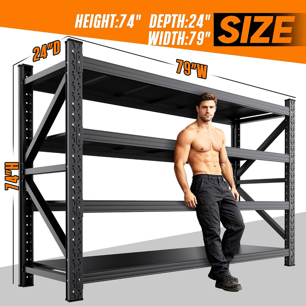 79" W Metal Storage Shelves,4 Tier Adjustable Heavy Duty Garage Shelving...