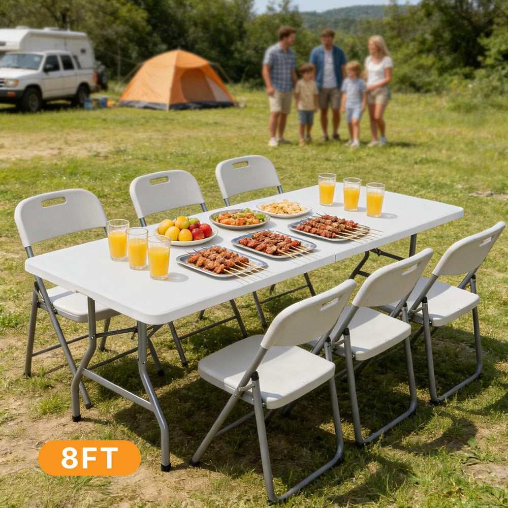 NEWBULIG 8 FT Foldable Table, Heavy Duty Folding Table Easy to Fold Store