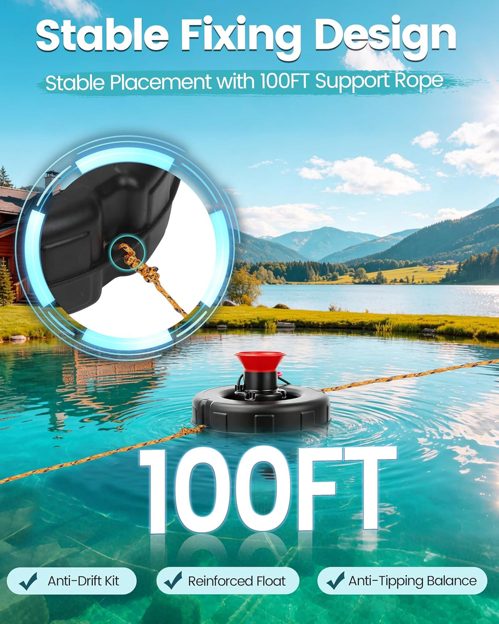 1HP Floating Pond Fountain Aerator, 15000GPH, 110V, Red | 304 Stainless Steel...