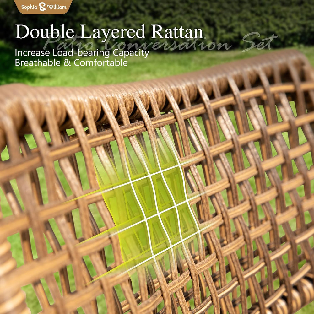 Sophia & William 3-Piece Bistro Set - Stackable Rattan Chairs & Table
