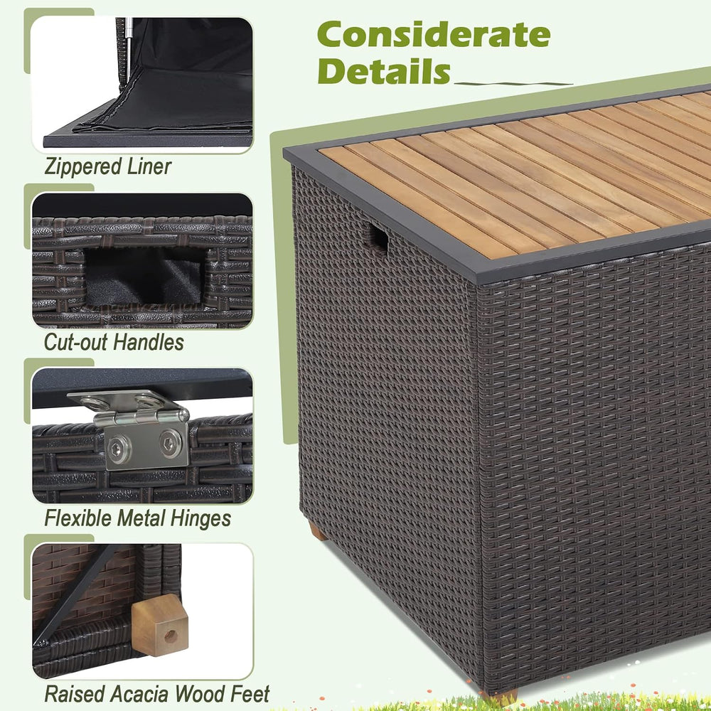 Tangkula 134 Gallon Outdoor Storage Box, Wicker Patio Deck Box with Solid Aca...