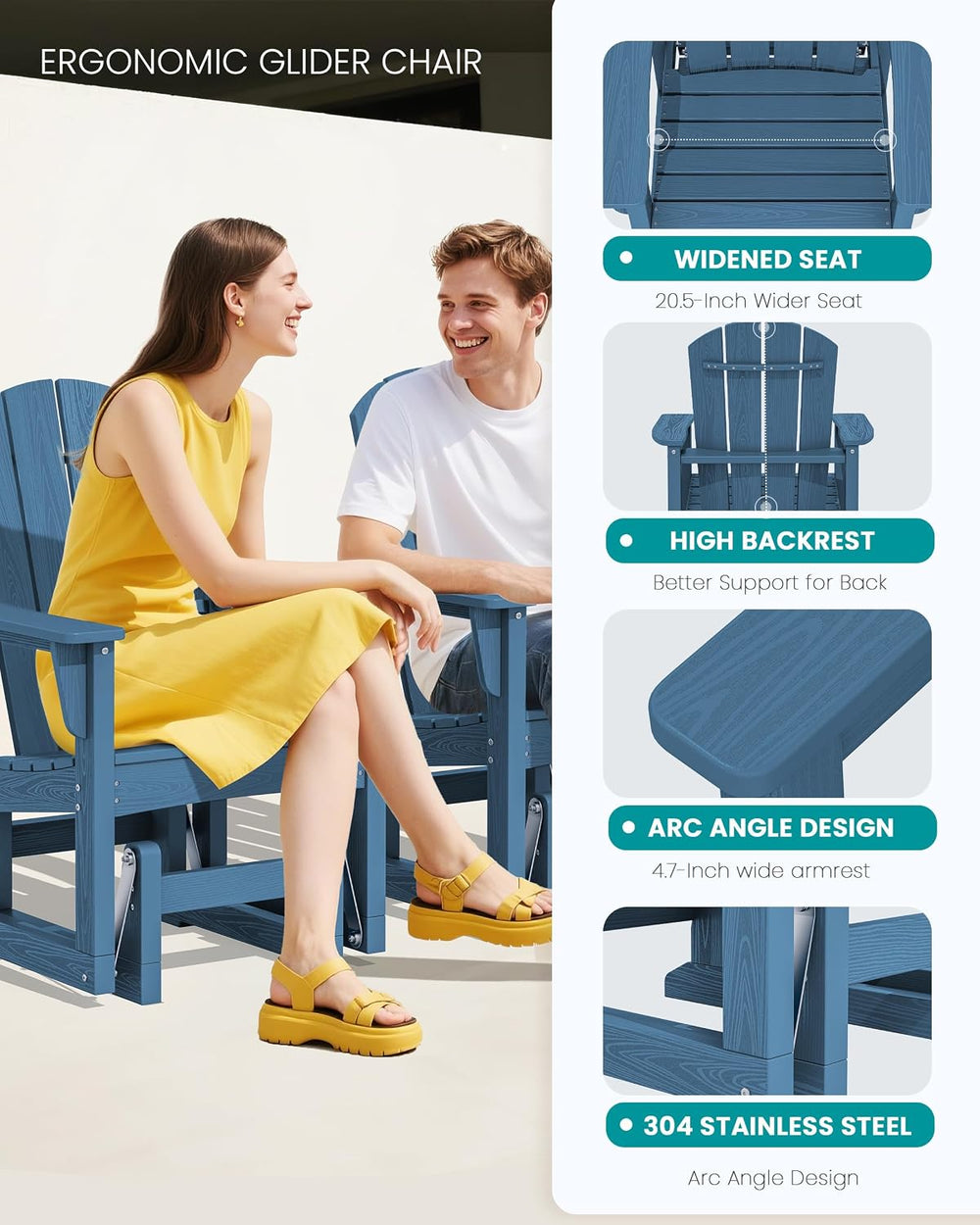 SERWALL HDPE Outdoor Glider, All-Weather Patio Glider Rocker
