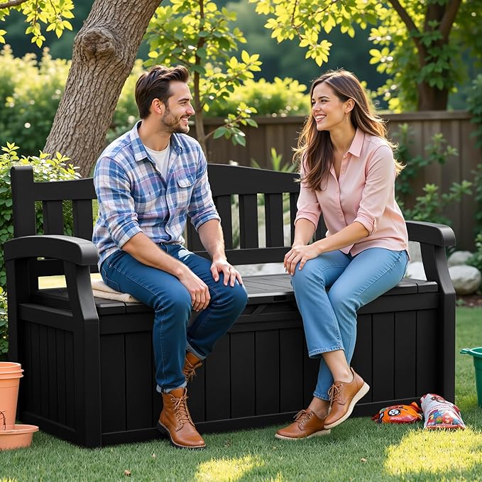 Flamaker 80 Gallon Storage Bench Outdoor Indoor, Durable All-Weather Seating ...