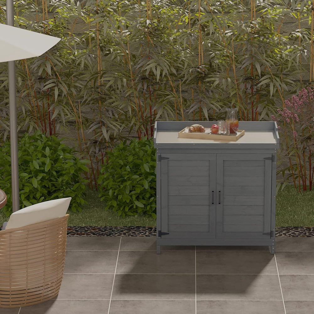 GDLF Outdoor Storage Cabinet with Work Bench, Garden Potting Table, Gray