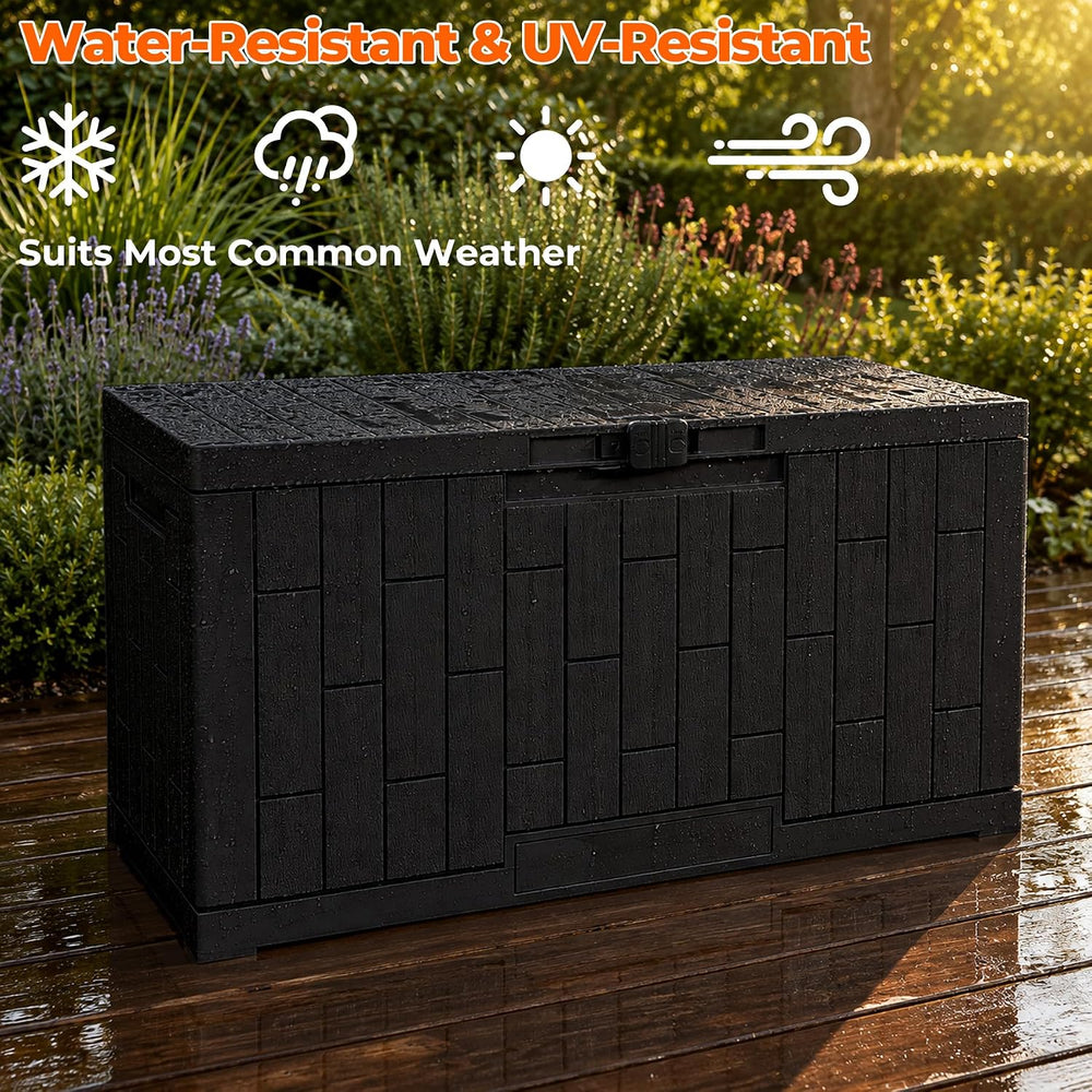 Outdoor Storage Box, 60 Gallon Waterproof Resin Patio Deck Box (Black)