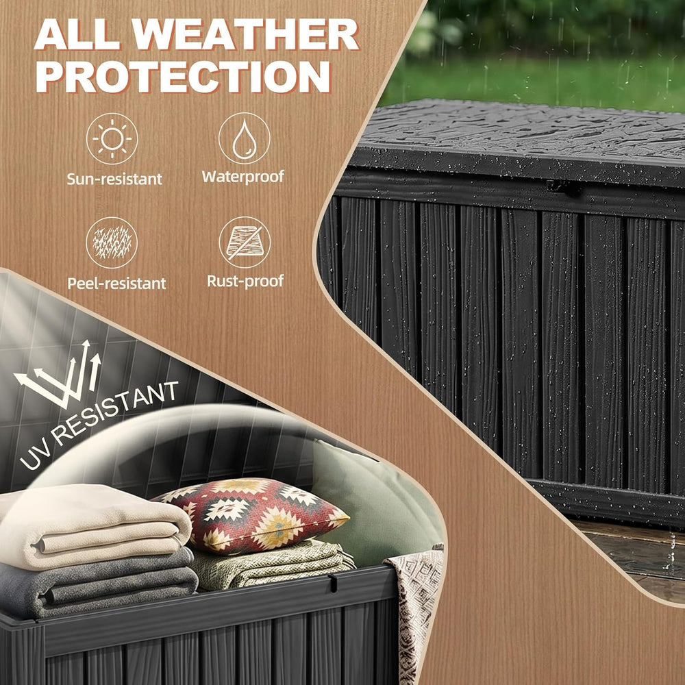 Outdoor Storage Box 280 Gallon Deck Box, Waterproof Resin, Black