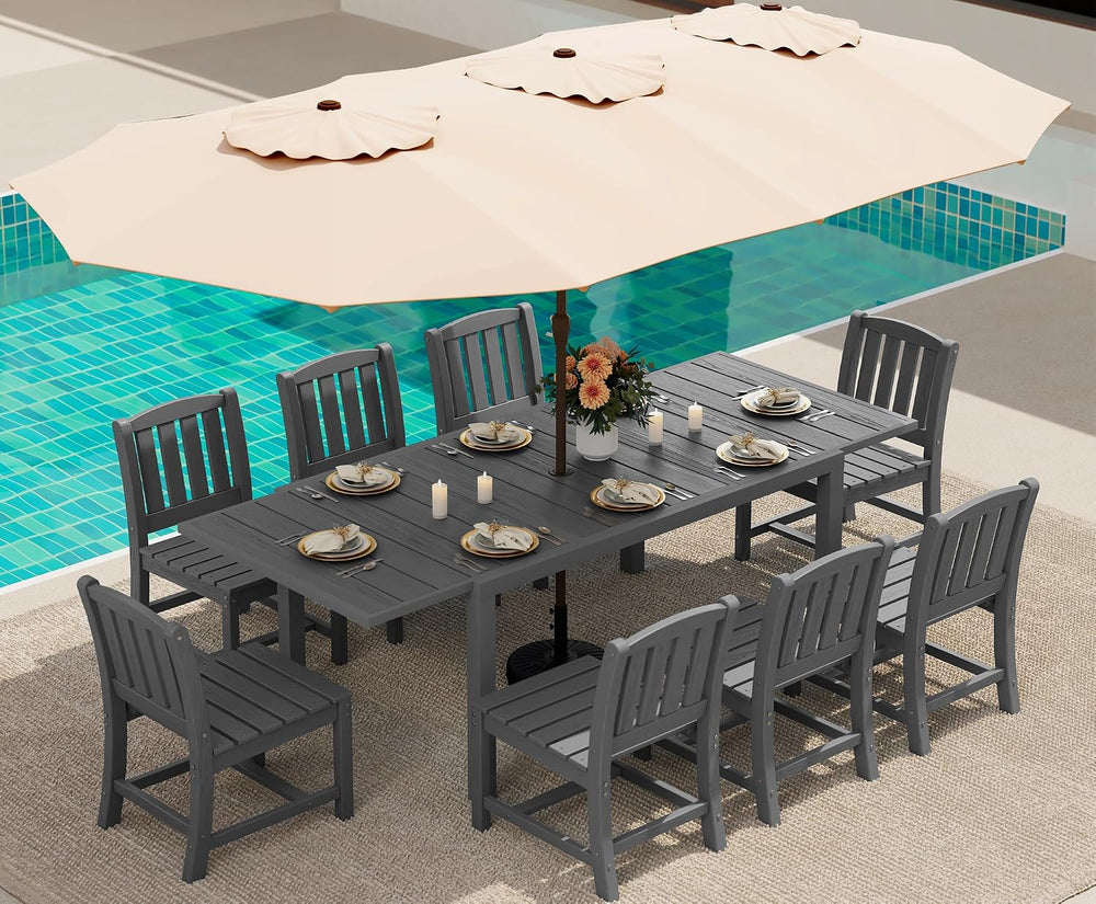 SERWALL Patio Dining Sets for 8 with 15FT Patio Umbrella, Grey
