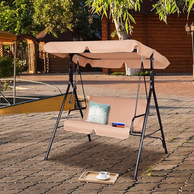 Tangkula 2 Person Porch Swing, Outdoor Swing with Removable Cushions, Solid S...