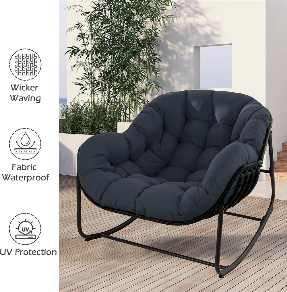 Outdoor Papasan Rocking Chair, Oversized Papasan Chair with Cushion and Frame...