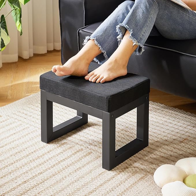 IBUYKE 16 Inch Small Foot Stool Ottoman, Rectangle Linen Foot Rest with Padde...