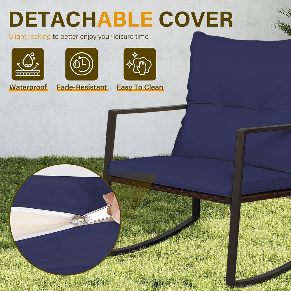 SUNCROWN 3 Piece Outdoor Rocking Bistro Set Brown Wicker Furniture Porch Chai...