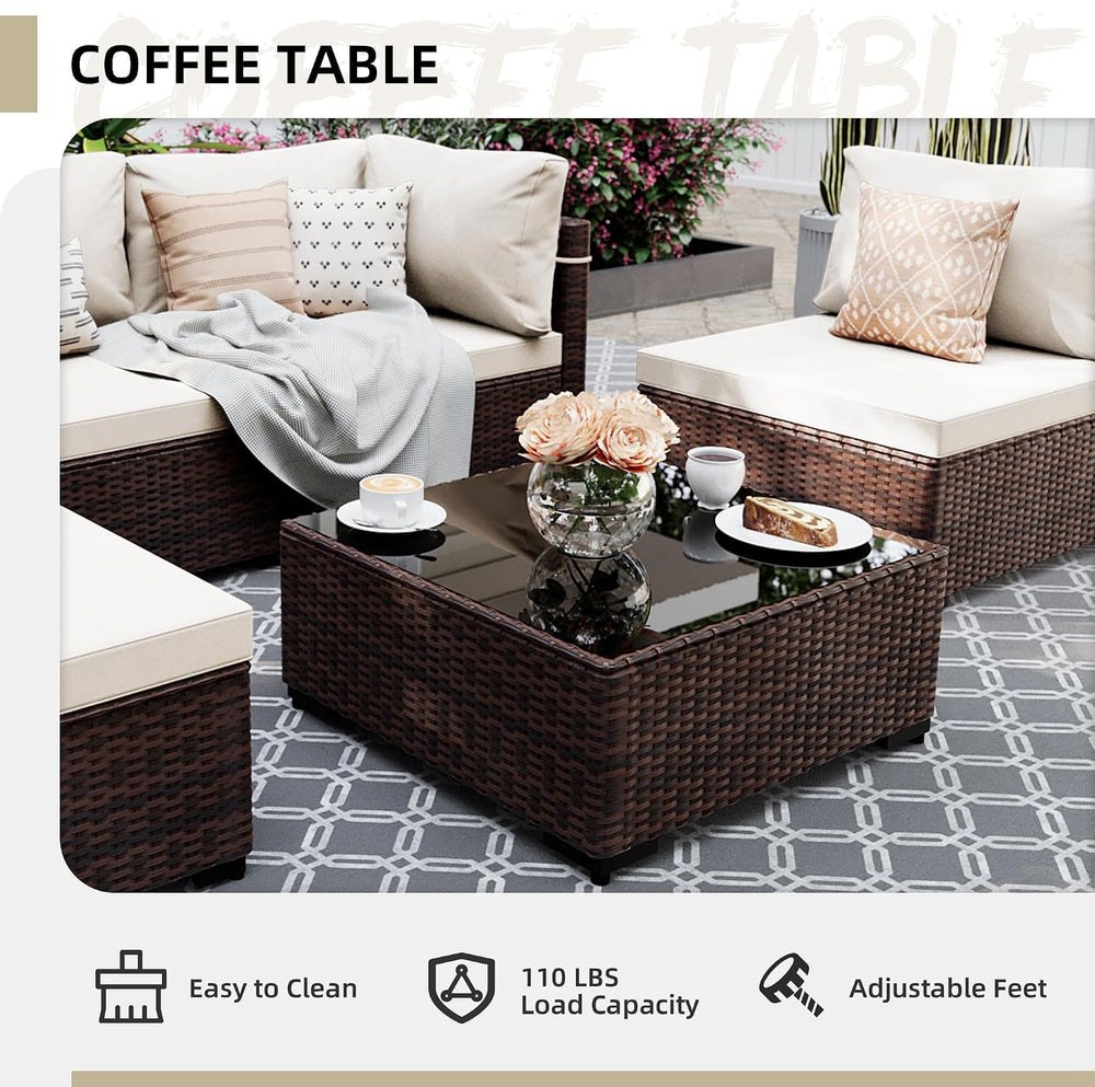 UPHA 5-Piece Wicker Patio Furniture Set with Coffee Table, White