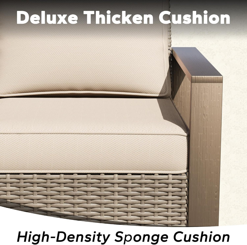75" Patio Metal Wicker Sofa, All Weather Outdoor Rattan 3-Seat Sofa Couc...