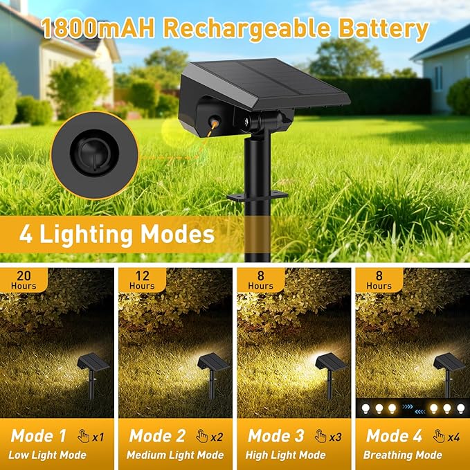 Solar Spot Lights Outdoor Waterproof IP65, [8 Pack/100 LED/4 Modes] Solar Lan...