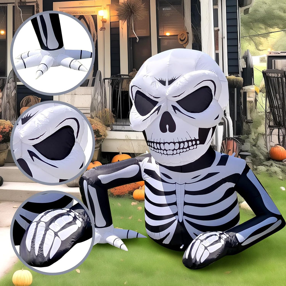 WBHome 6 Ft Halloween Inflatable Half Body Skeleton Skull Decorations, Day of...